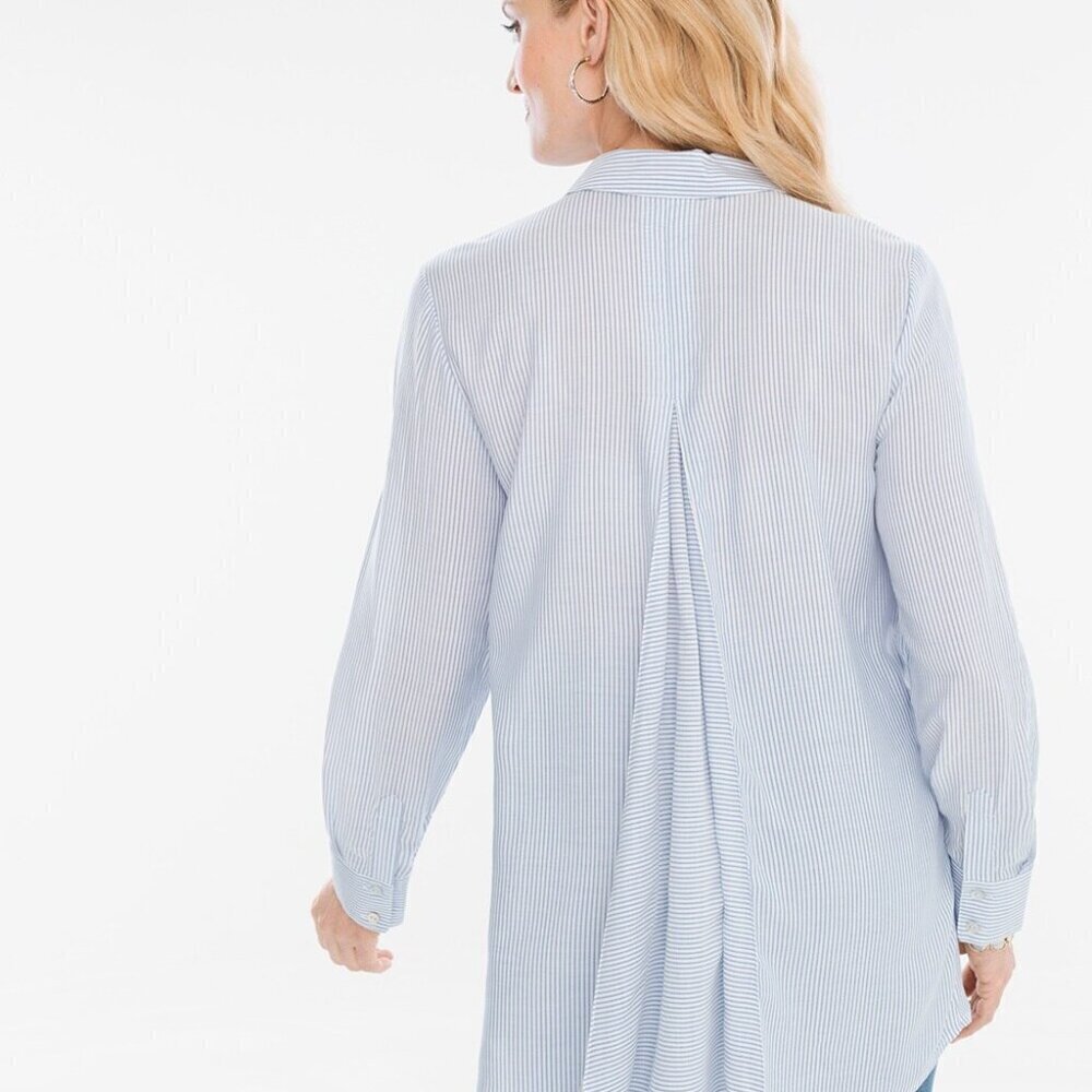 Chico's stripe blue white easy shirt button down long sleeve collared NWT - Picture 2 of 15